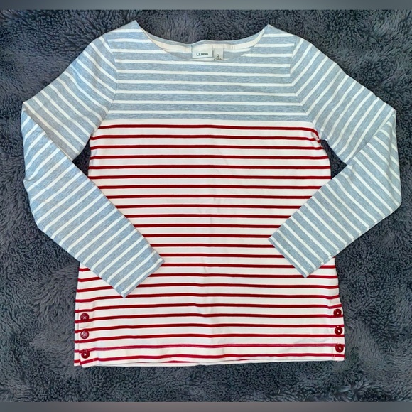 NWOT L.L. BEAN GREY AND RED STRIPED LONG-SLEEVE TOP // SIZE SMALL🤍 - Picture 2 of 5